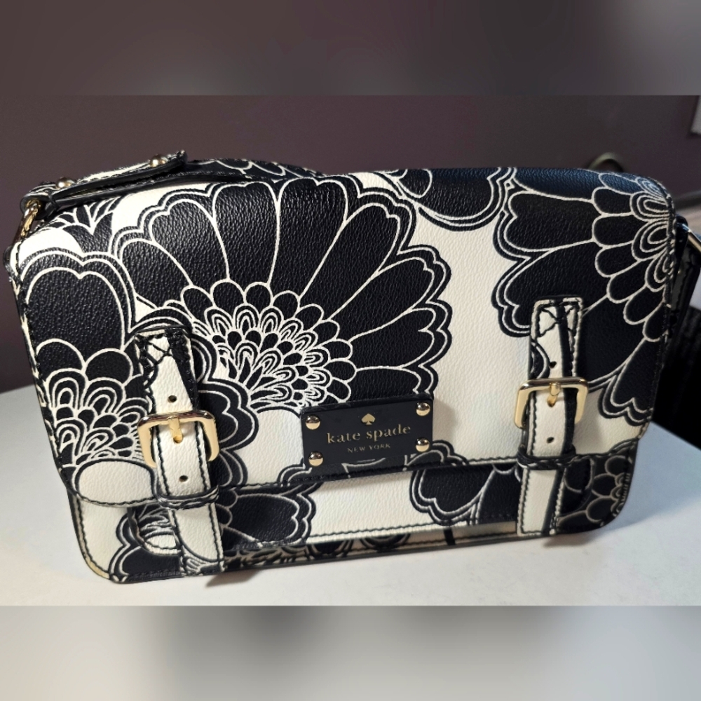 Kate Spade Black and White Floral Crossbody Bag